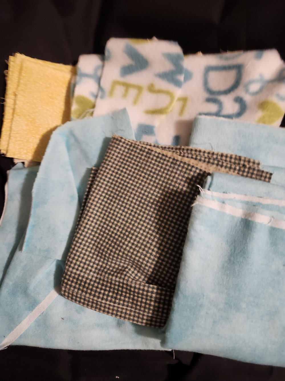 Aqua & Yellow Fabric Scraps Bundle And Large Piece